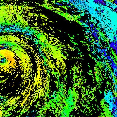 Radar image of the swirl of a tropical storm